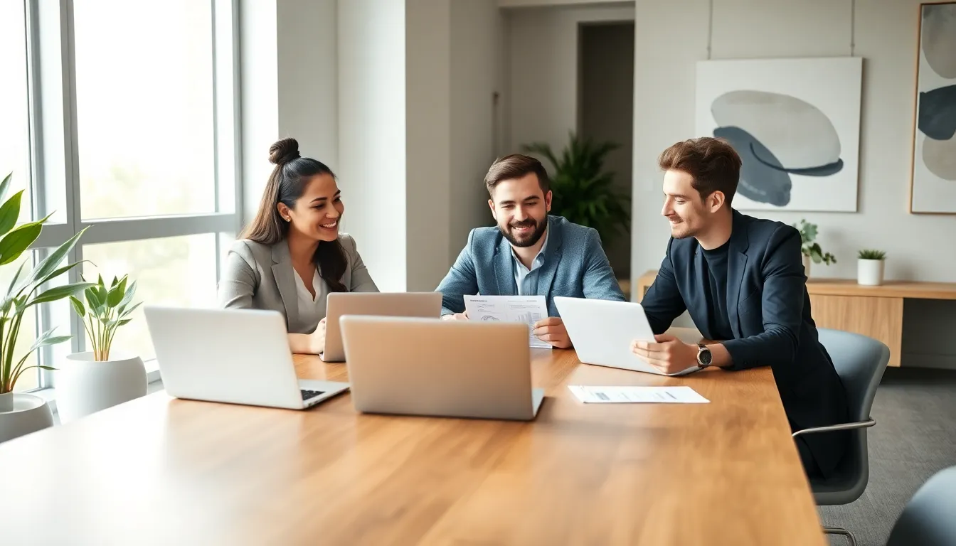group discussing budgeting for renting a house in a modern office.