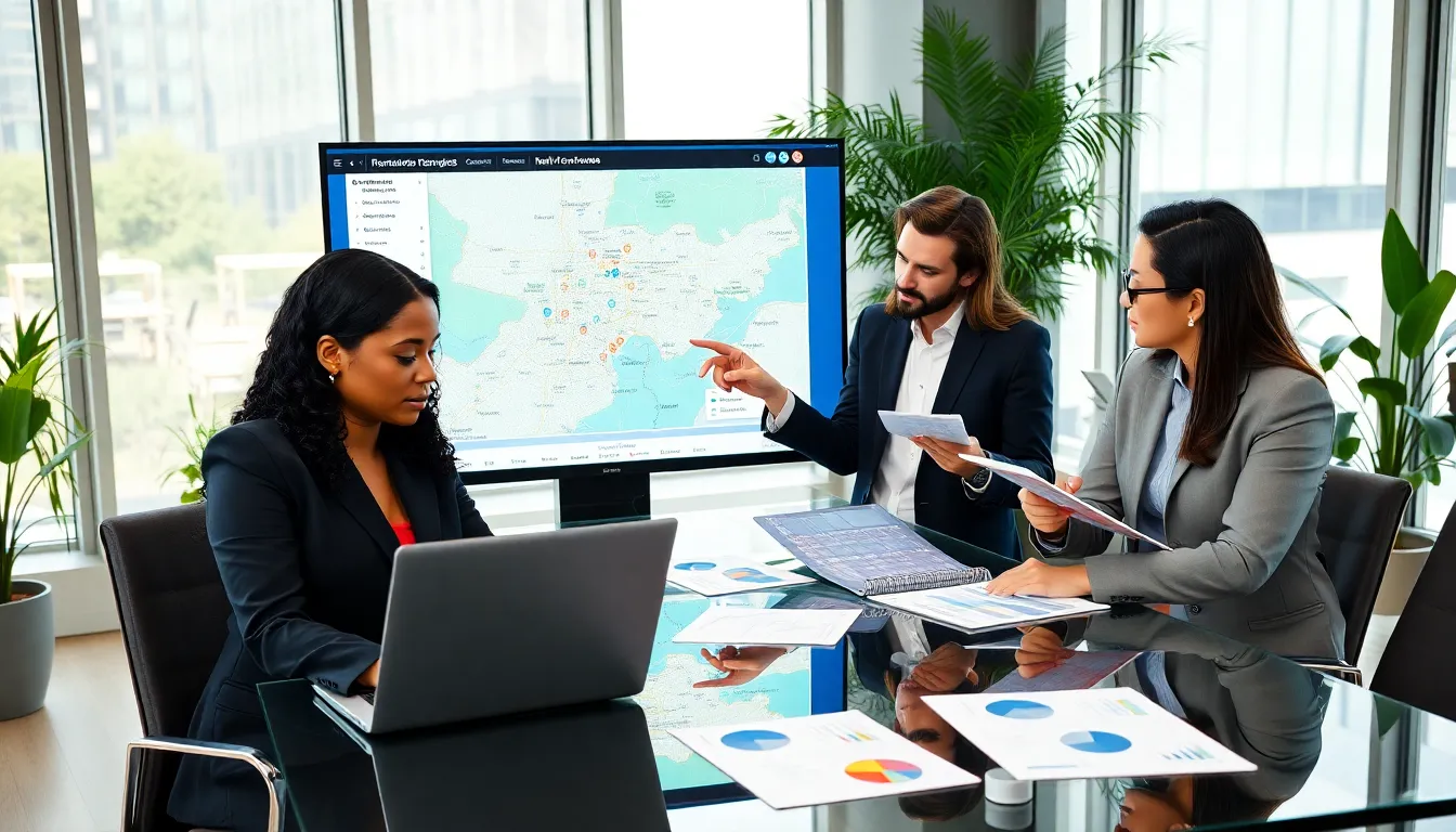 diverse team discussing rental market strategies in a modern office.